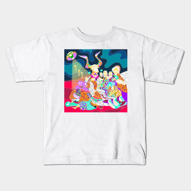 the goat coven in alien paradise of goya art Kids T-Shirt by jorge_lebeau